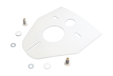 Ein speziell geformtes weißes Kunststoffpanel verfügt über verschiedene funktionale Aussparungen und dazugehörige Komponenten.